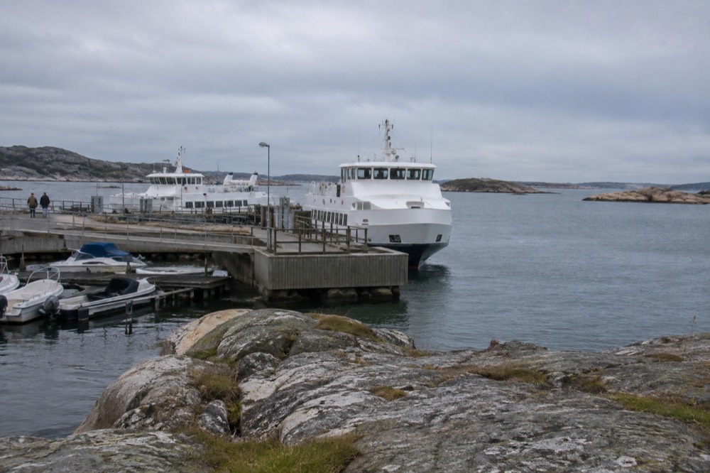 Granite rocks and calm sea at a swimming spot on a car-free island near Gothenburg