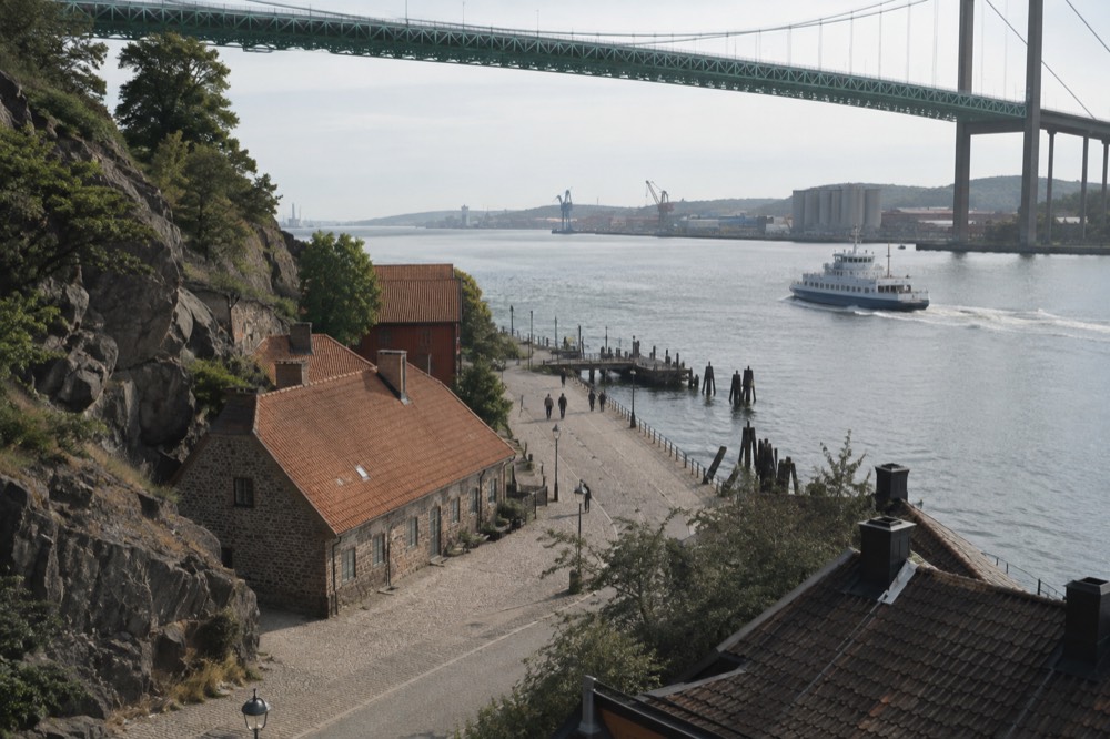 An archipelago ferry passing the river mouth on its way to the islands