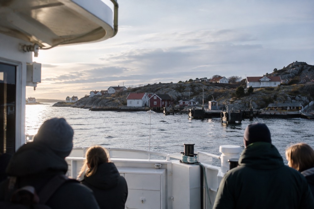 A ferry approaching a car-free archipelago island in the Gothenburg archipelago
