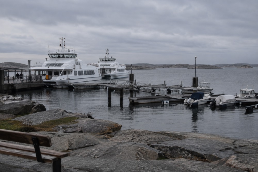 Ferries moored at Saltholmen terminal on a grey west coast day
