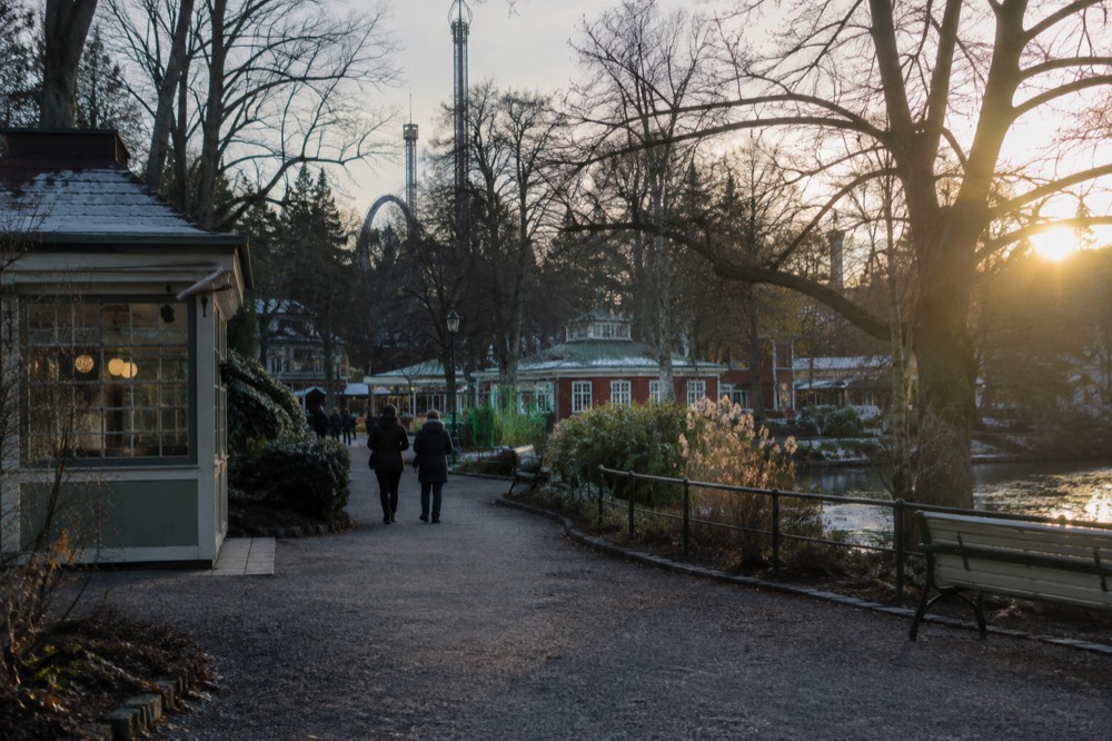 The Liseberg entrance plaza decorated with carved pumpkins for the Halloween season