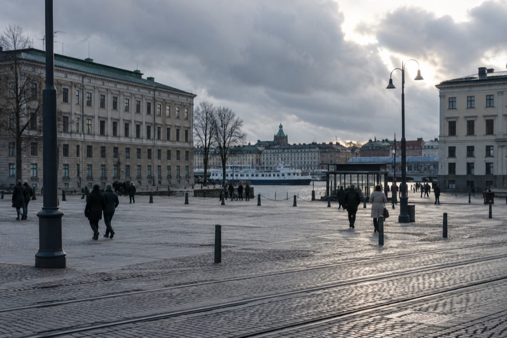 A red granite island fortress town on the Swedish west coast under a low winter sky